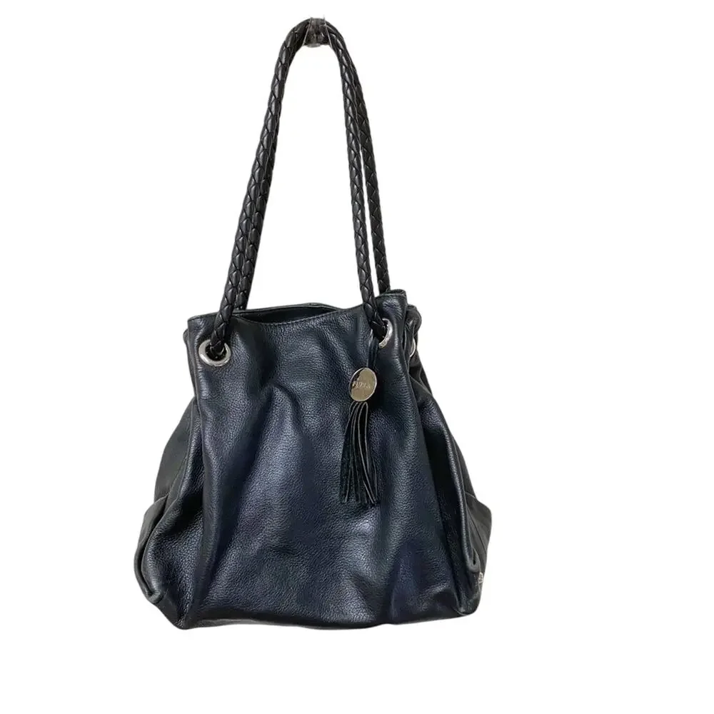 Furla Drawstring Leather Hobo Black Bag